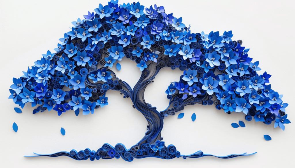 Paper quilling arbre bleu